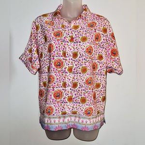 Anthropologie MAISON d’Amélie Button-Down Short-Sleeve Floral Blouse